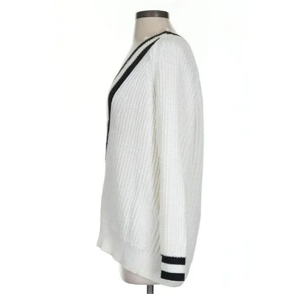 Rag & Bone Talia V-Neck Sweater White Black Trim Cotton Size Small Runway Style - Picture 4 of 10